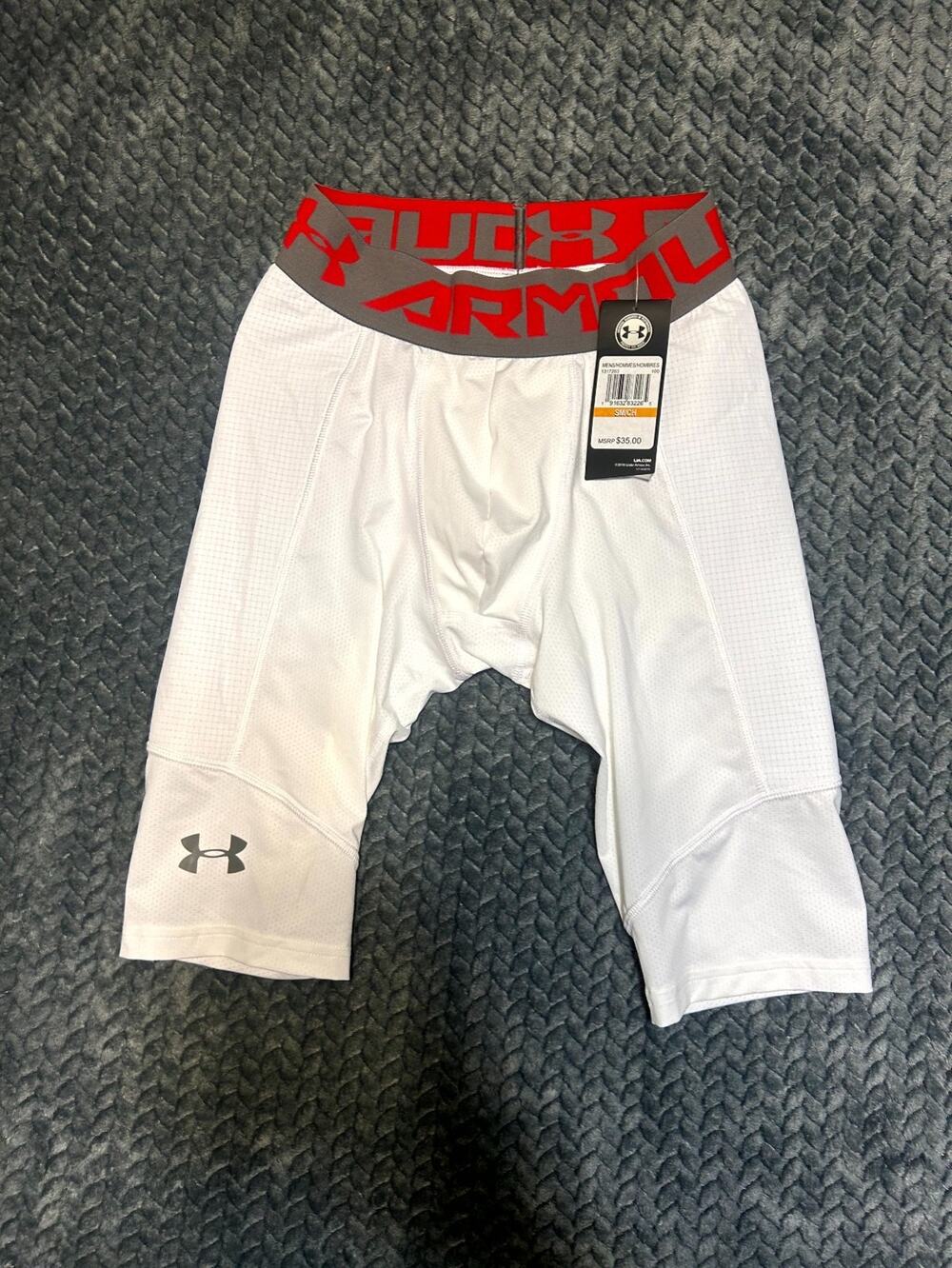 Under Armour Compression Utility Baseball Sliding Shorts Mens Small White Logo